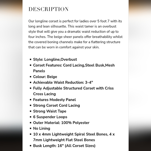 LONGLINE BEIGE MESH WAIST TAMING OVERBUST CORSET - Picture 4 of 5